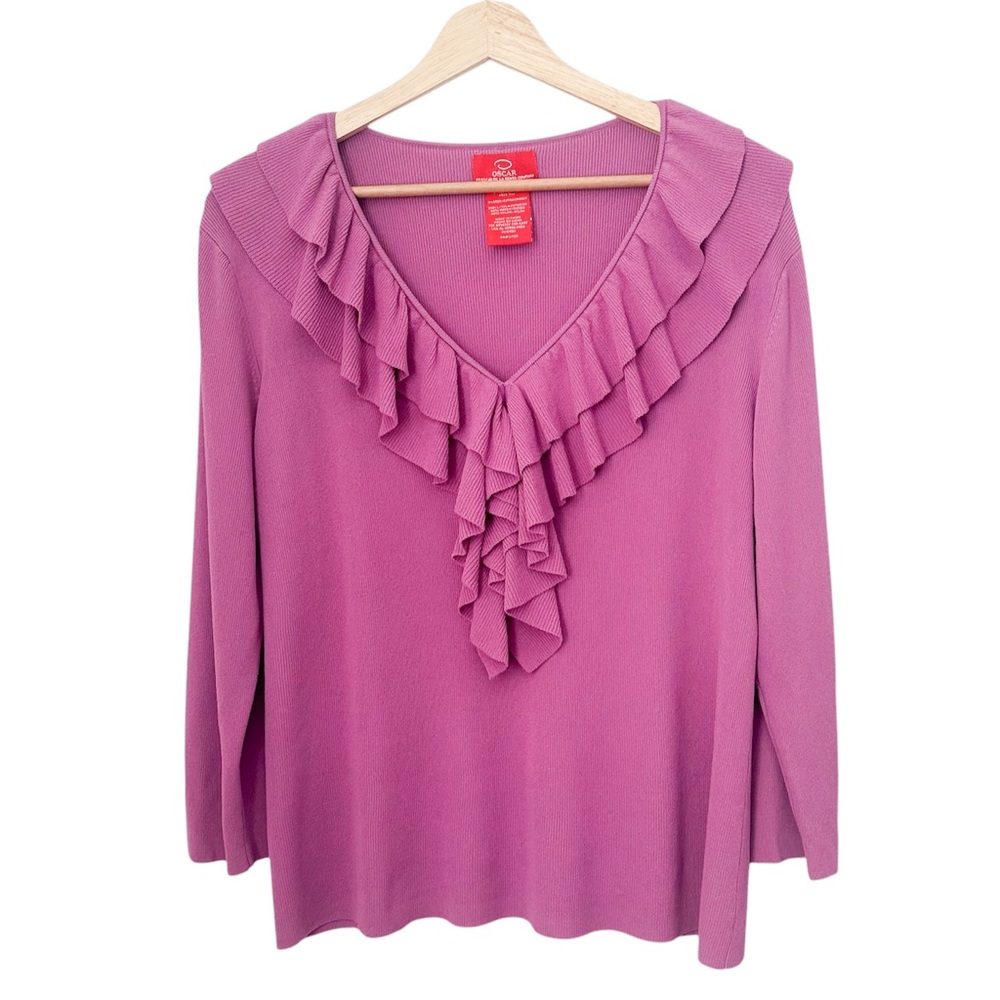 Oscar by Oscar de la Renta Magenta Purple Ruffle 3/4 Sleeves Top — Size XL